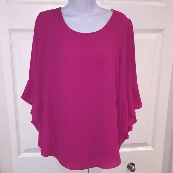 Joseph Ribkoff Ladies Pink Cascade Ruffle Flare 3/4 Sleeve Blouse Top Size 8 - Picture 1 of 11